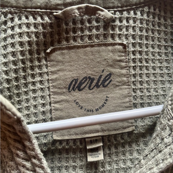 SOLD Aerie Lumber Jane Olive Green Waffle Knit Button-Up Shirt Small - Picture 3 of 4